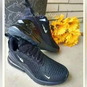 Women's Bling Nike Air Max 270 Black Sneakers Shoes made with Swarovski Crystals